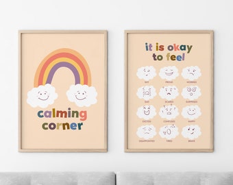 Calming Corner Printable - "It Is Okay To Feel" Emotional Learning Poster, Ideal for Classroom, Home Education, and Child Therapists