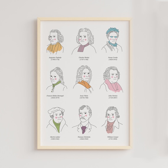 Hymn Writers Poster, Christian Music History, Church Decor