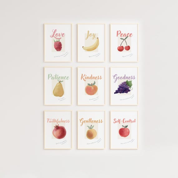 Fruit of the Spirit Bible Verse Prints, Christian Nursery Wall Art (Digital Download)