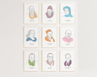 Set di poster di matematici famosi, arte per l'aula di matematica, stampa didattica Montessori per spazi di apprendimento