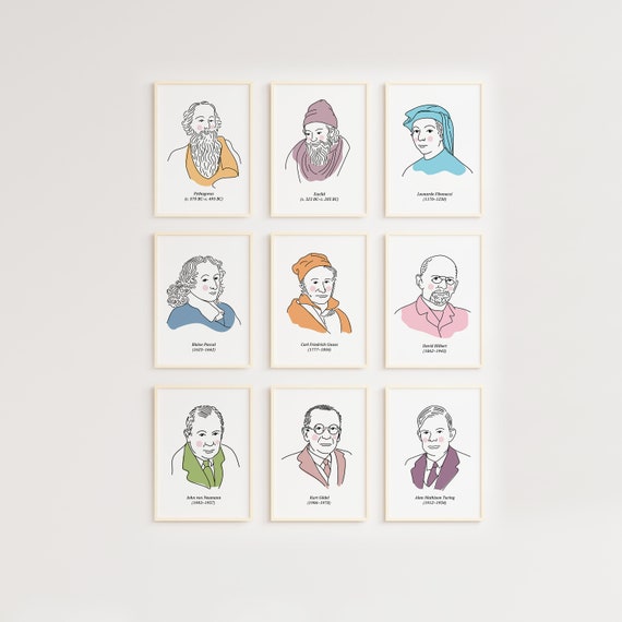 Famous Mathematicians Poster Set, Math Classroom Art, Montessori Educational Print for Learning Spaces
