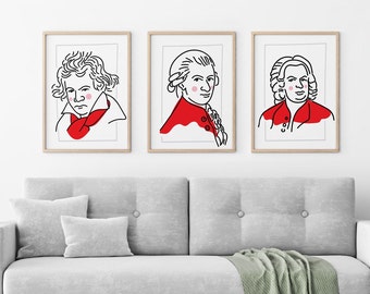 Beethoven, Mozart & Bach Line Art Prints: Klassische Musik Poster (Digitaler Download)