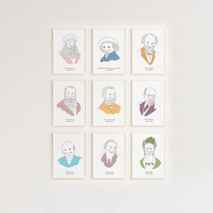 Pintores famosos, retratos de artistas, aula de arte, lámina educativa, póster Montessori, imprimible para la escuela en casa, aula de arte