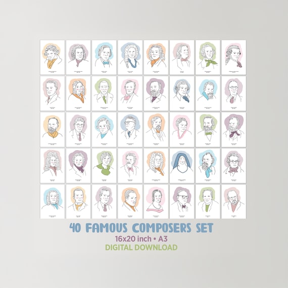 40 Famous Composers Poster Set: Music Classroom Decor (Digital Download)