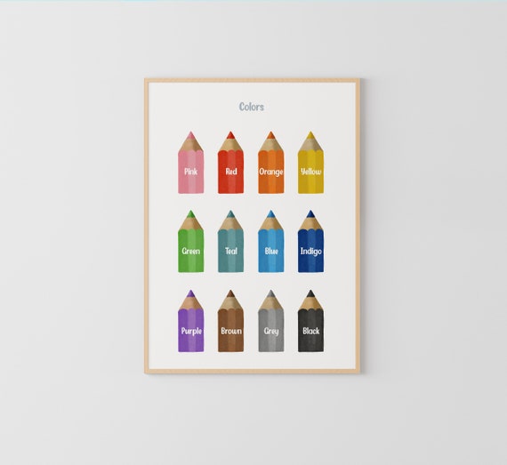 Colors Learning Posters - Color Chart for Kids, Montessori Classroom Decor, Homeschool Teaching Aid, Easy Print