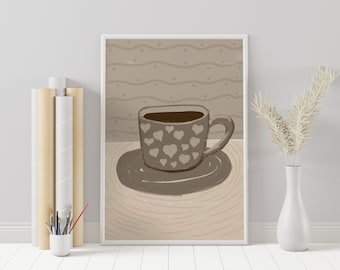 Coffee Cup Art Print: Kitchen Wall Decor, Coffee Lover Gift (Digital Download)