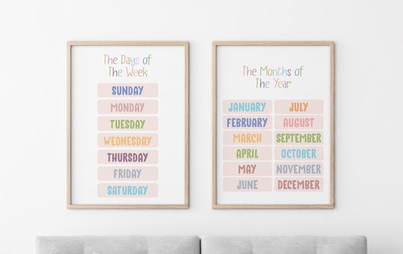 Months of the Year, Days of the Week, Educational Poster, Montessori Prints, Homeschool Resources, Learning Print, Classroom Print