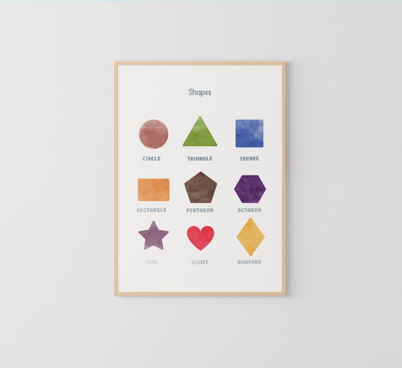 Shapes Poster, Rainbow Shapes Print, Nursery Wall Art, Montessori Nursery Poster