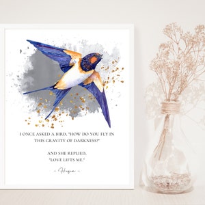 I once asked a bird, How do you fly in this gravity of darkness? - Love lifts me - Hafiz  - Watercolor Swallow - Flight - Freedom - Unframed