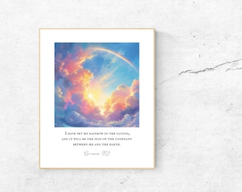 Genesis 9:13 - Rainbow Print -  I have set my rainbow in the clouds - God's Covenant - Bible - Scripture -God's Promises - Unframed Print