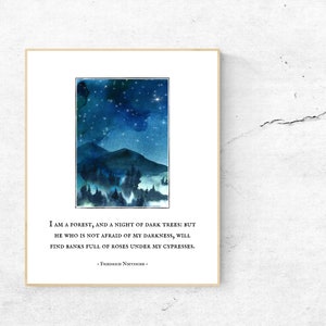 Friedrich Nietzsche, I am a forest and a night of dark trees, night sky forest landscape, Thus Spoke Zarathustra, Nietzsche Quote Print