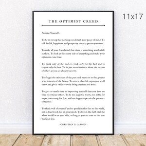 The Optimist Creed - Christian D. Larson - Unframed Typography Print ...