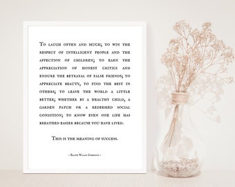 Ralph Waldo Emerson, To laugh often and much, Typography Quote Print, Emerson, Poetry, Philosophy, The meaning of success