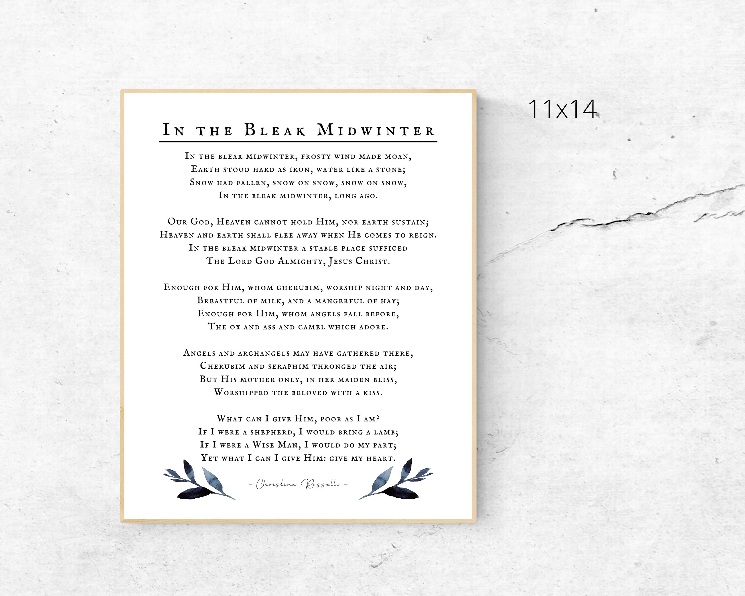 In The Bleak Midwinter Traduction In the Bleak Midwinter Poème complet Christina Rossetti - Etsy Canada