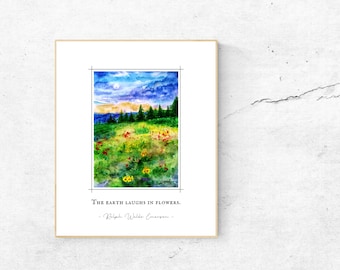 The earth laughs in flowers - Ralph Waldo Emerson -  Watercolor Landscape - Emerson - Spring and Summer Flowers - Unframed Print