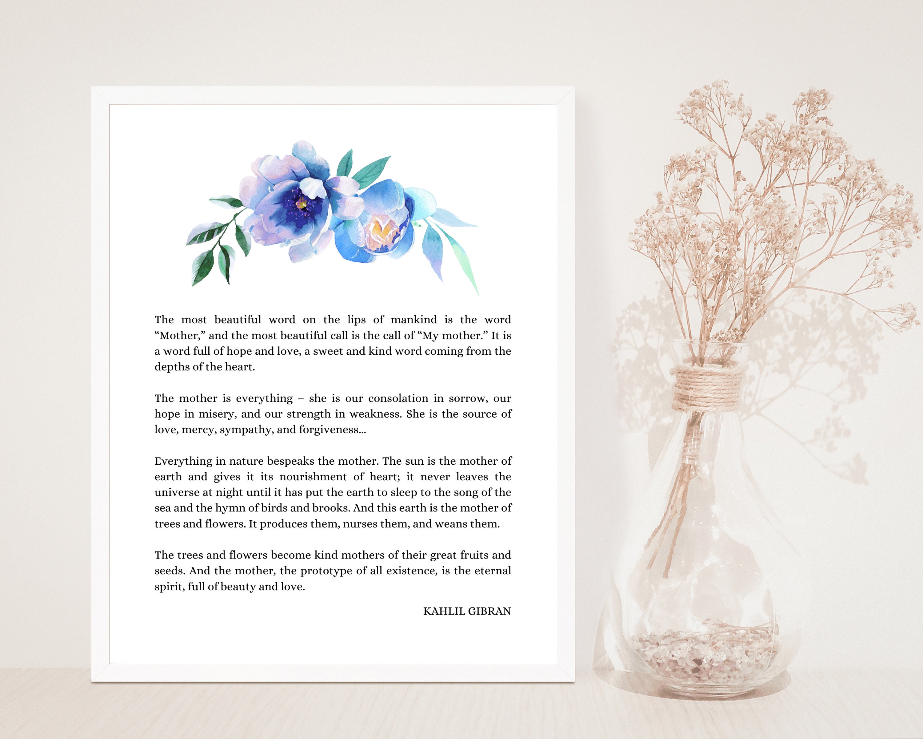 Mothers Day Poem, Kahlil Gibran, Mother Poetry, the Most Beautiful Word on  the Lips of Mankind, Poem for Mom, Unframed Print - Etsy