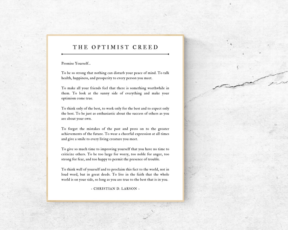 The Optimist Creed Christian D. Larson Unframed Typography - Etsy