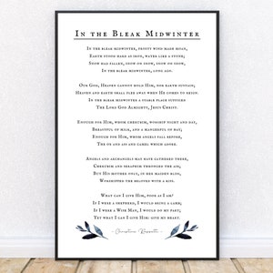 In the Bleak Midwinter - Full Poem - Christina Rossetti - 1872 - Christmas Carol - Unframed Print