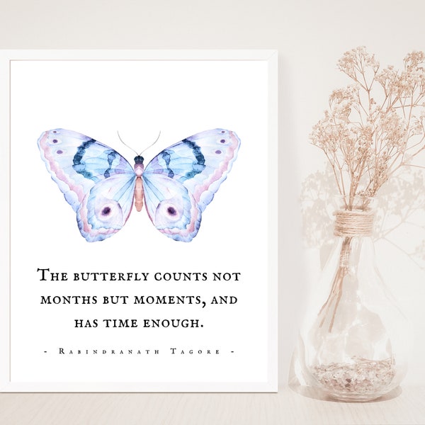 The butterfly counts not months but moments, and has time enough. Rabindranath Tagore Quote, Butterfly Print, Live in the moment, Unframed
