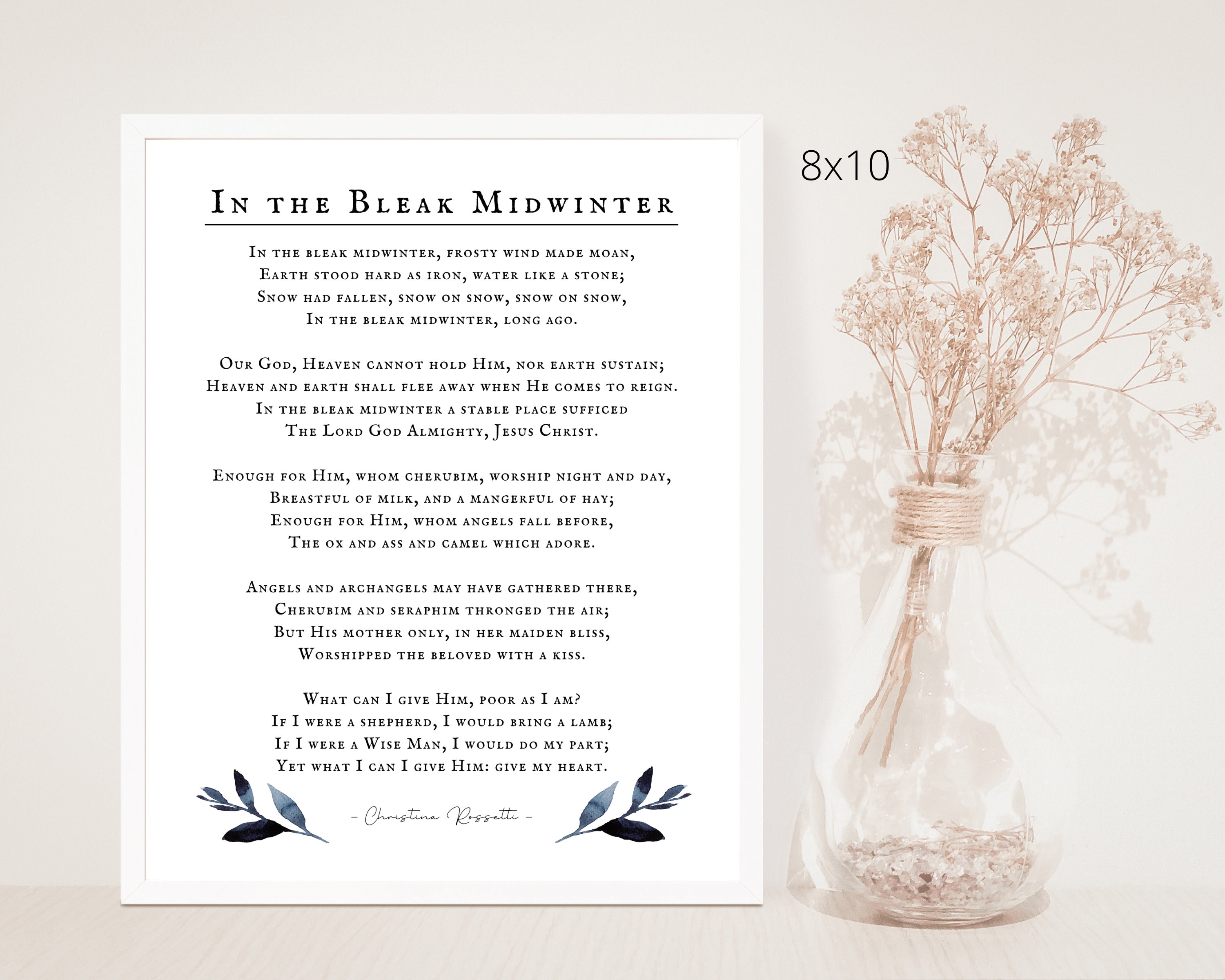 In The Bleak Midwinter Traduction In the Bleak Midwinter Poème complet Christina Rossetti - Etsy Canada