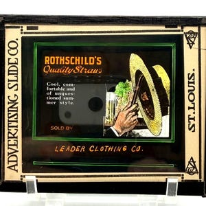 Antique Hand Colored Glass Lantern Slide Rothschilds Quality Straw Hat Ad