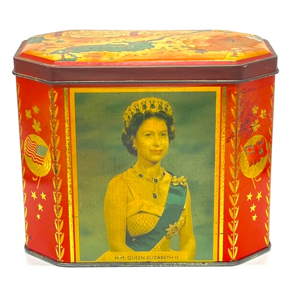 Queen Elizabeth II Opening St. Lawrence Seaway Biscuit Tin Gray Dunn & Co 1959