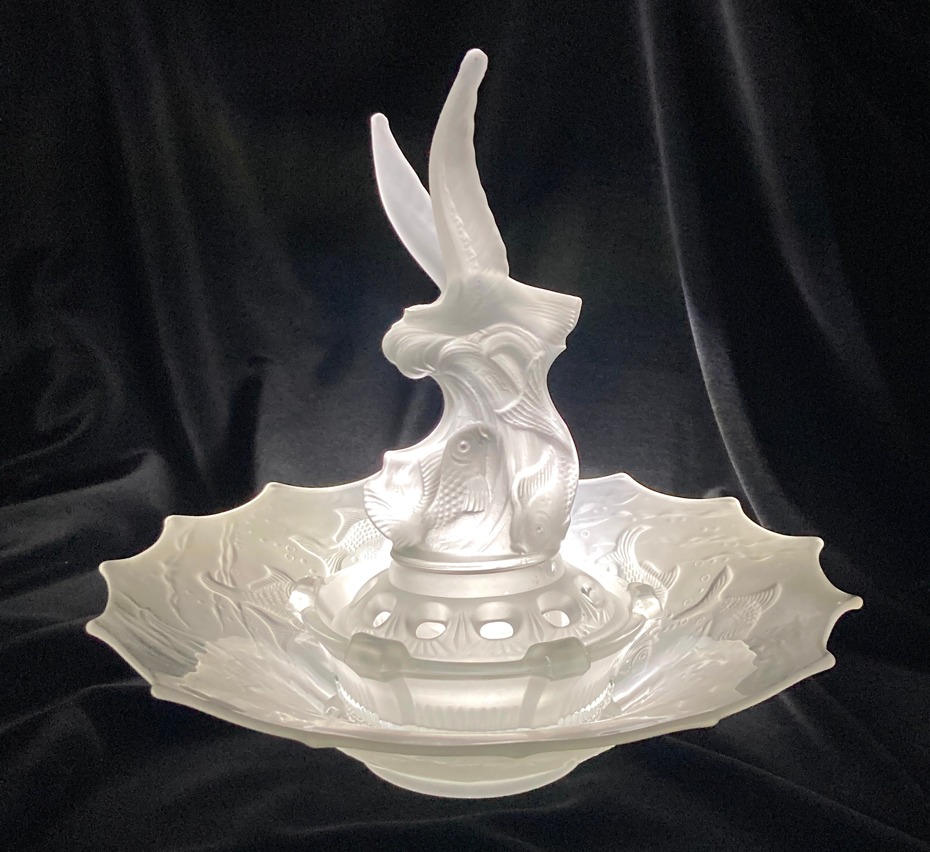 Depression Float Art Deco Frosted Depression Glass Sea-scape Flower Frog Float Bowl 4 ...