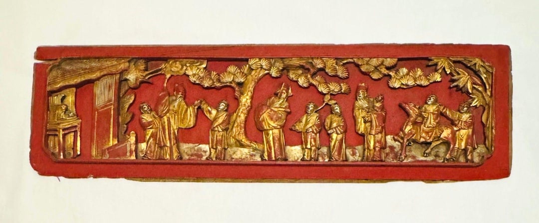 Hand Carved Red Gold-gilt High Relief Temple Scene Wood Panel 25x7 - Etsy