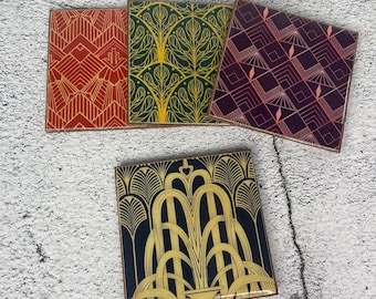 Art Deco Style Design Coaster Set: handmade wooden coasters