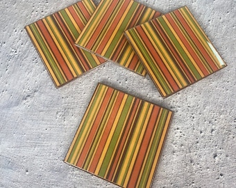 Retro 70s Color Stripe Coasters: Handmade Wooden Coaster Set