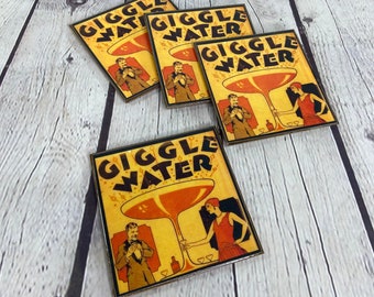 Giggle Water Speakeasy-onderzetters uit de jaren 1920: handgemaakte houten onderzetters