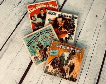 Classic Hollywood Movie Poster Coasters: Handmade Wooden Coaster Set