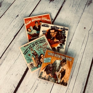 Classic Hollywood Blockbuster Movie Poster Coasters- hard resin topcoat - handmade decorative coasters, set of four - retro cinema decor