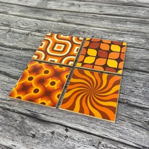 Groovy 70s Deaign Coasters: Mid-Century Modern Art, Handmade Wooden Coaster Set