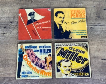 Glenn Miller Orchestra Coasters - resin sealed topcoat - handmade decorative coaster set of four - lightweight shatterproof - full cork back