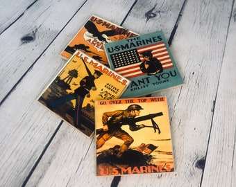 Retro Marine Corp RecruiterPoster Coasters: Handmade Wood Coaster Set