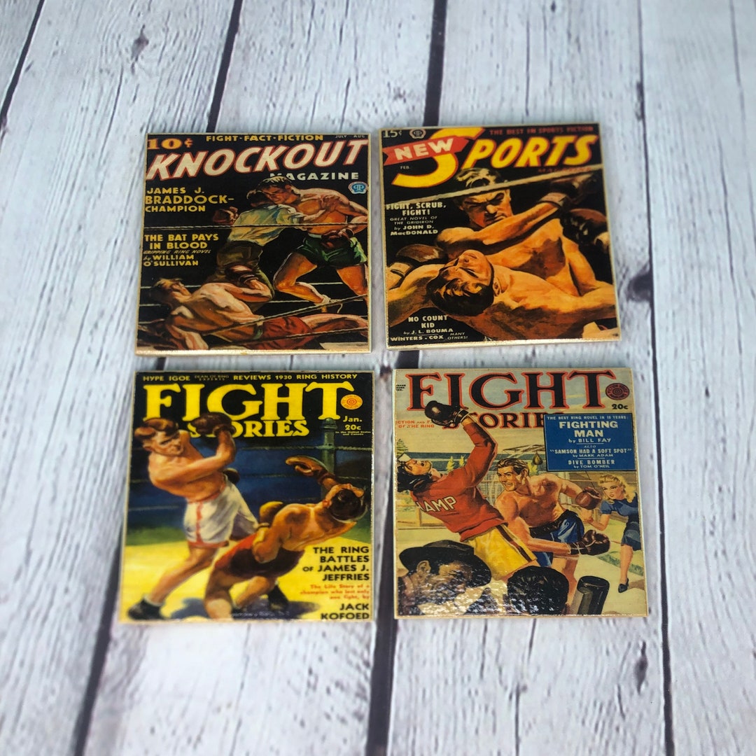Boxing Pulp Art Magazine Coasters: Handmade Wooden Coaster Set - Etsy
