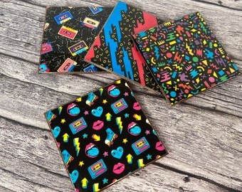 Retro 80s & 90s Vibe Coaster Set – Bold, Colorful, Nostalgic Drink Coasters (Set of 4)