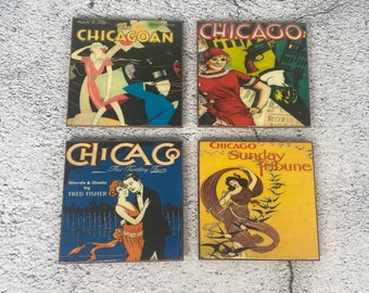 Chicago Windy City Coasters: handmade wooden coaster set