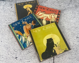 1920s New Yorker Coasters Speakeasy Decor: Handmade Wooden Coaster Set of 4
