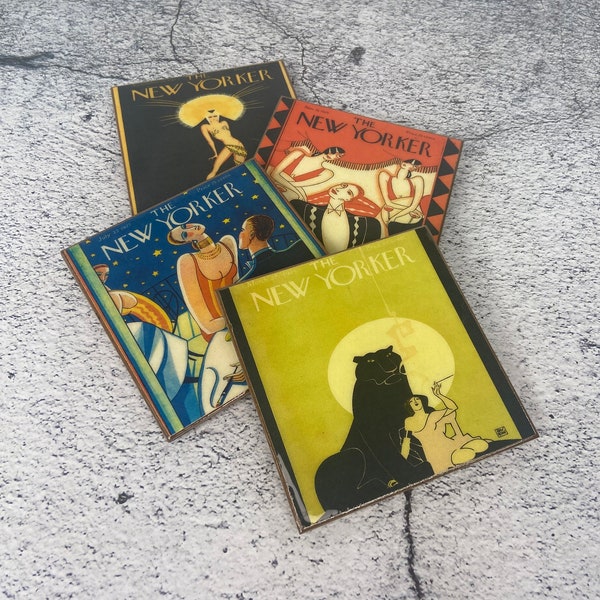 1920s New Yorker Coasters Speakeasy Decor: Handmade Wooden Coaster Set of 4