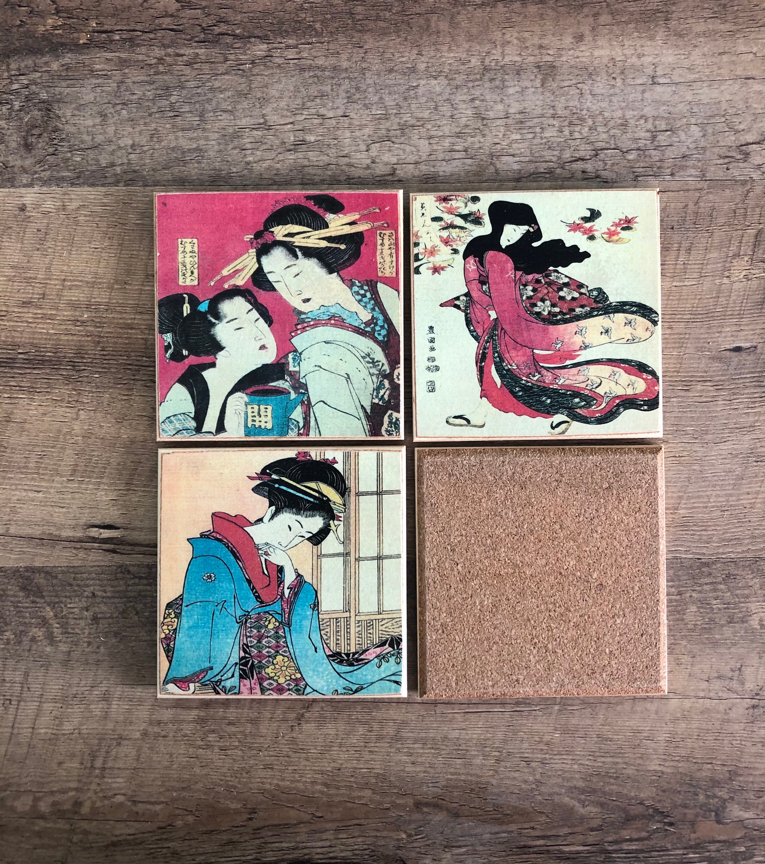 Ukiyoe Japanese Coasters handmade wooden coasters Etsy