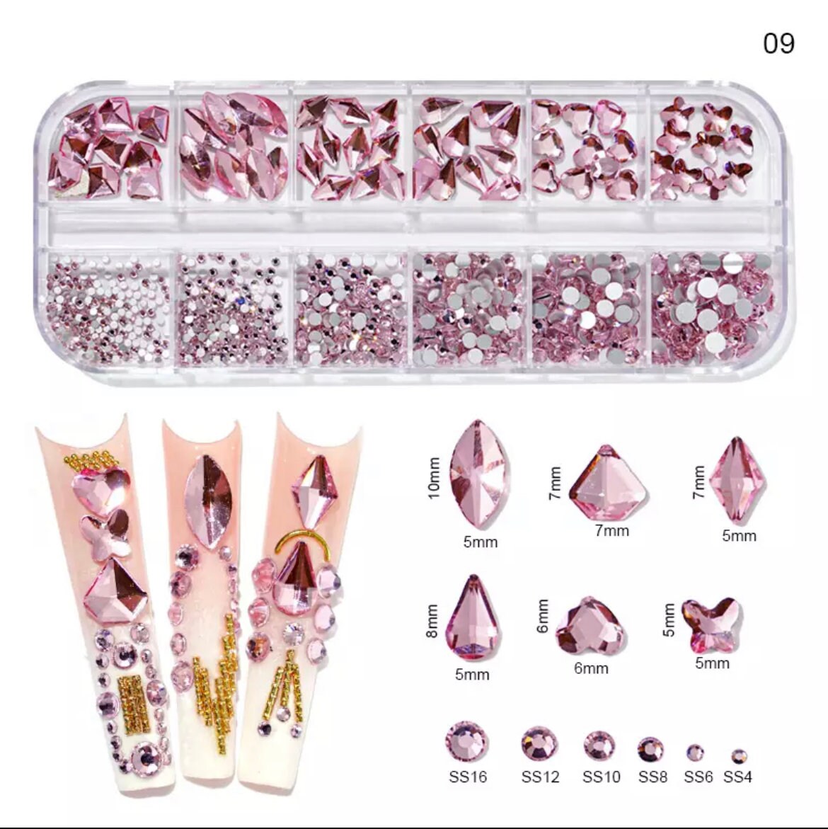 6g Multi-Size AB Rhinestones/ Pink Flat Back Crystal Gems Strass