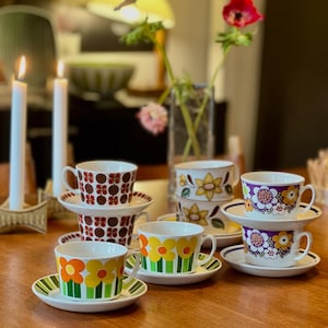 Large Vintage FIGGJO TEA CUPS  Anne Marie, Maja Mexico, Morocco and Solsikke (Sunflower) for sale