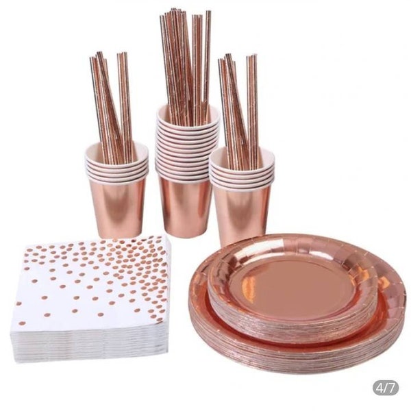 Rose Gold Disposable Plates Etsy