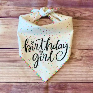 Birthday Girl Rainbow Confetti Squares Tie-On Dog Bandana | 1st birthday | puppy birthday bandana | dog party | birthday girl | dog birthday