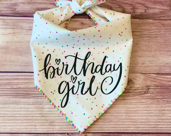 Birthday Girl Rainbow Confetti Squares Tie-On Dog Bandana | first birthday | puppy bandana | new puppy | birthday girl