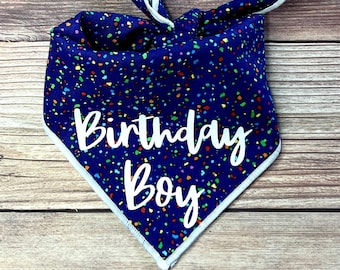Birthday Boy Confetti Tie-On Dog Bandana | dog birthday | 1st birthday bandana | blue birthday boy bandana | birthday bandana | dog party