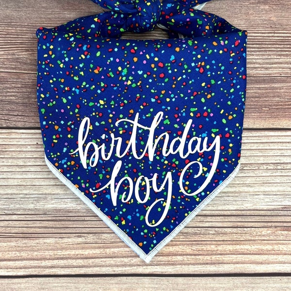 Confetti Celebration Birthday Boy Tie-On Dog Bandana | dog birthday | dog 1st birthday | dog first birthday | dog birthday bandana