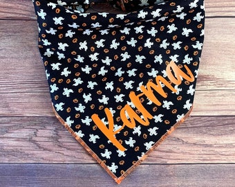 Halloween Ghosts Tie-On Dog Bandana | ghosts dog bandana | personalized dog bandana | Halloween dog bandana | fall dog bandana |